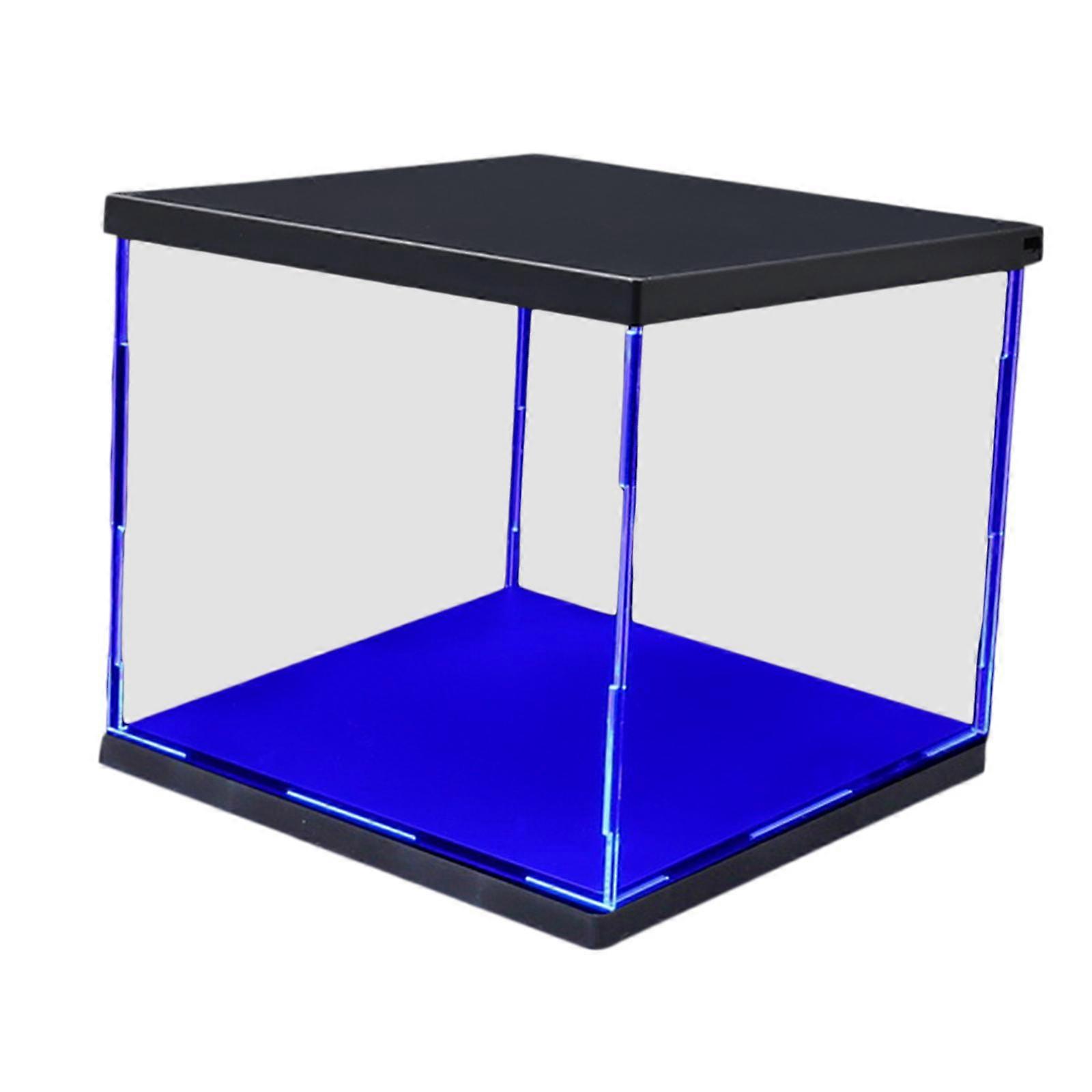 Clear Plastic Display Showcase with LED Light Box for Model Dustproof Blue