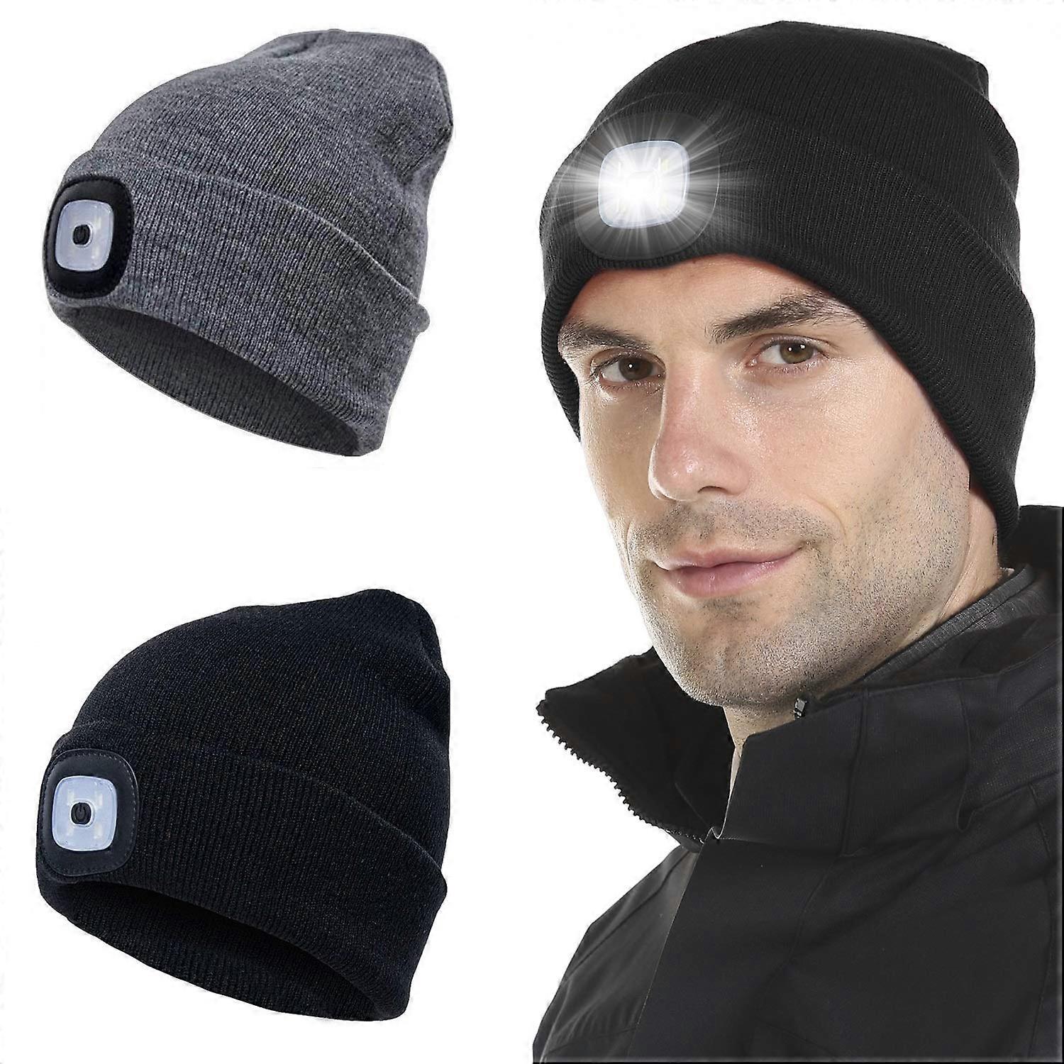 LED Lighted Beanie Cap USB Rechargeable 4 LED Headlamp Unisex Warm Winter Knitted LED Hat with Flashlight