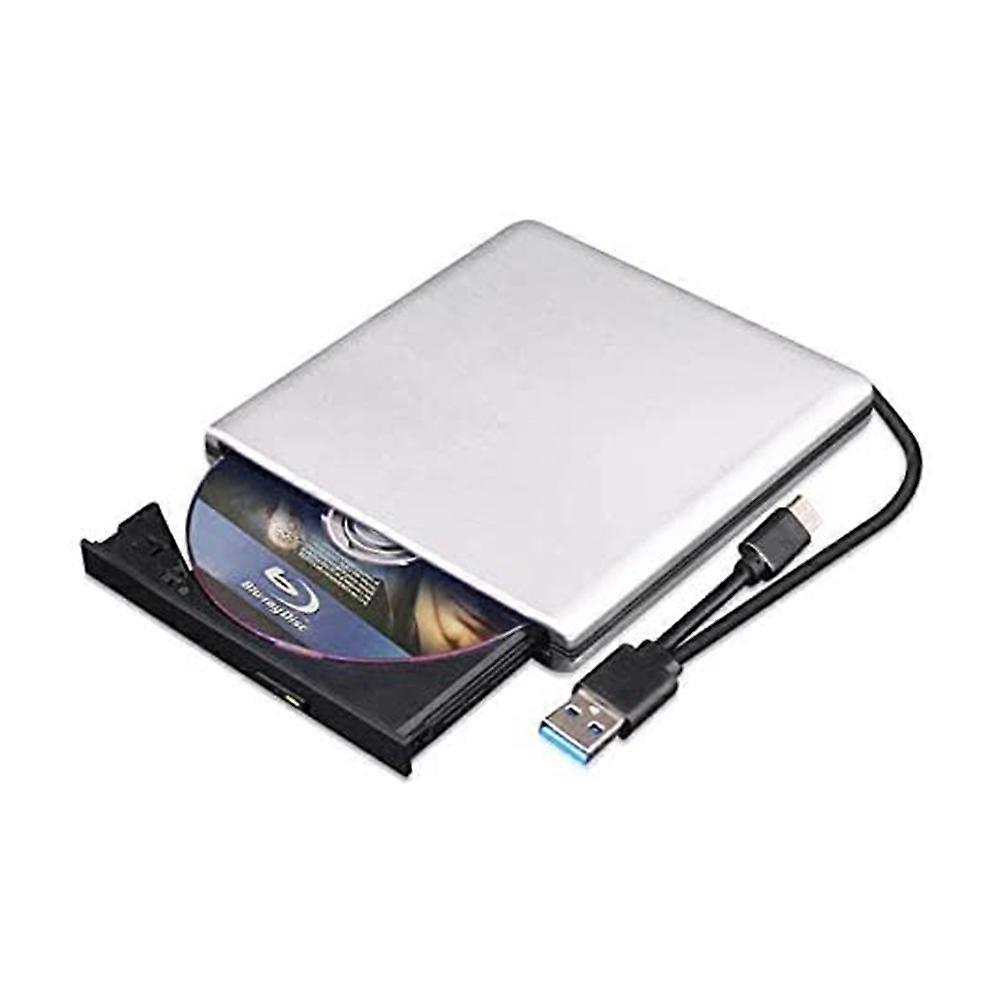 External DVD Drive 3D, USB 2.0 and Type-C Bluray CD DVD Reader Slim Optical Portable Drive for MacBook OS Windows xp/7/8/10, Laptop PC (Silver-Grey)