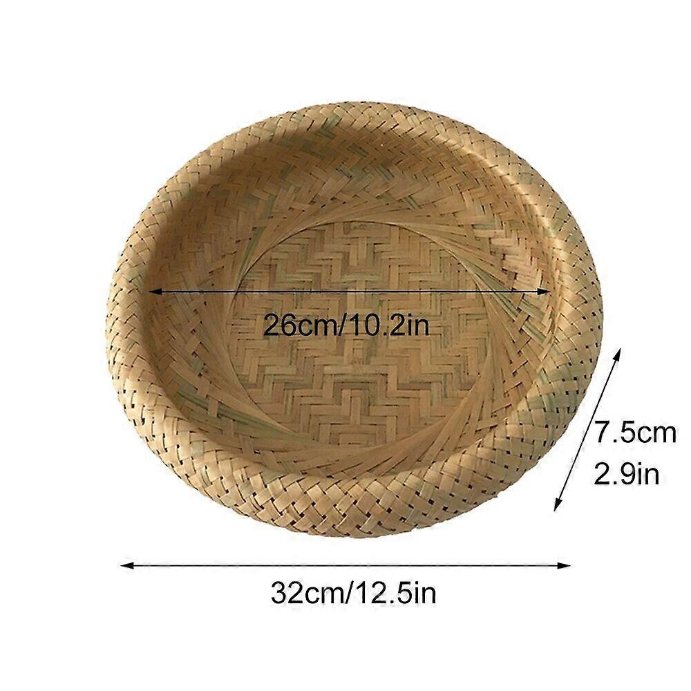 Rustic Round Bamboo Storage Tray Ideal for Kitchen Dining and Outdoor Picnics