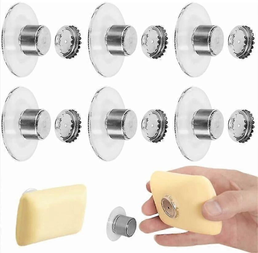 مجموعة من 6 أطباق صابون مغناطيسية مزودة بأكواب شفط، طبق صابون استحمام مثبت على الحائط بدون حفر، مغناطيس صابون صلب، طبق صابون استحمام مغناطيسي سحري بدون حفر - F