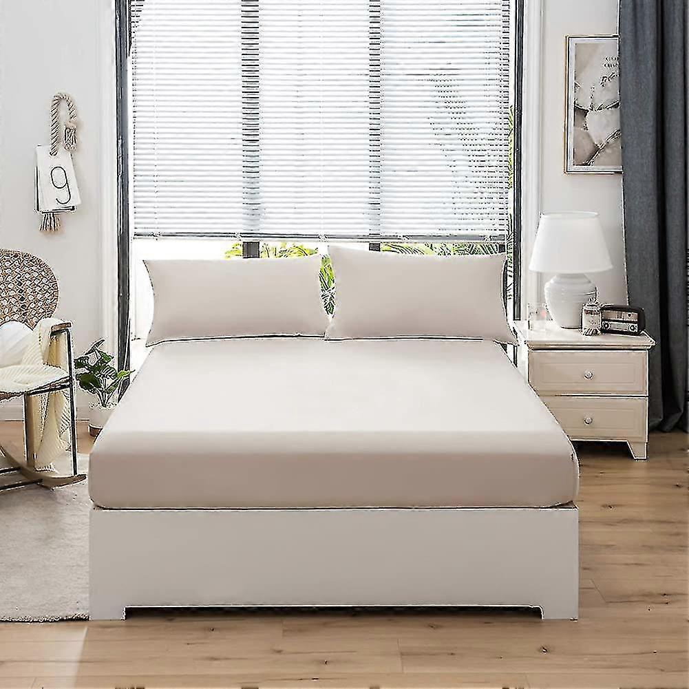 100 Thread Count Fitted Sheet 160x200 Cm Plain Beige With Large 30cm Microfiber_s