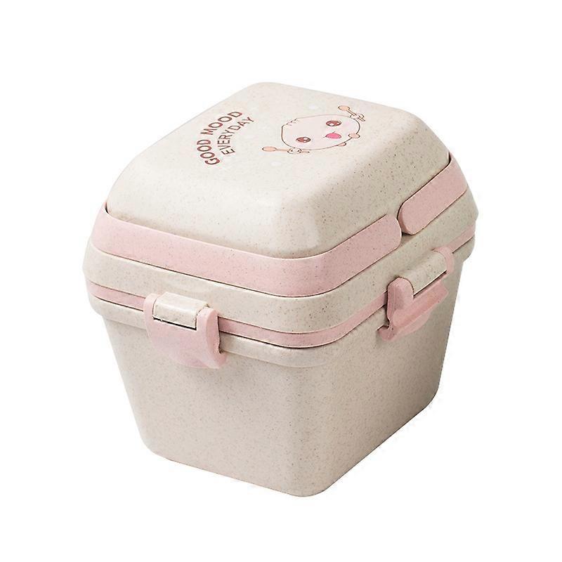 2 PCS Wheat Straw Portable Three-layer Lunch Box