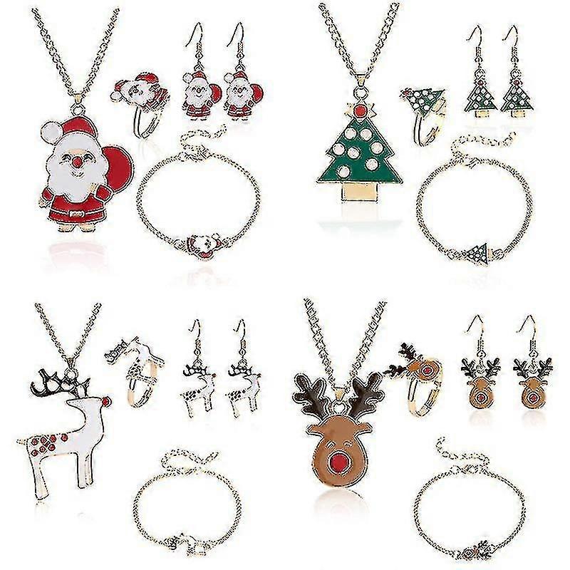 5pcs/set عيد الميلاد المرأة سبائك المجوهرات مجموعة سانتا إلك بيل الأقراط قلادة سوار ديكور عيد الميلاد الملحقات هدية للفتاة النساء