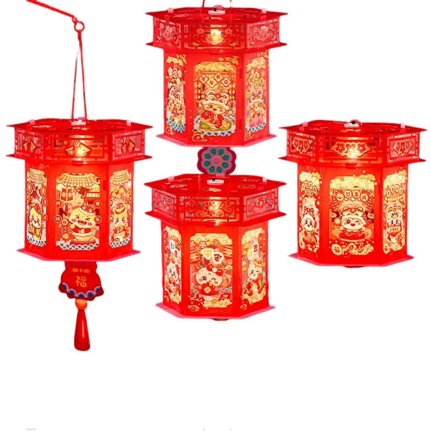 Year of Snake Lantern Kit with Pole Kids Portable DIY Handmade Handheld Cartoon Snake LED Lantern