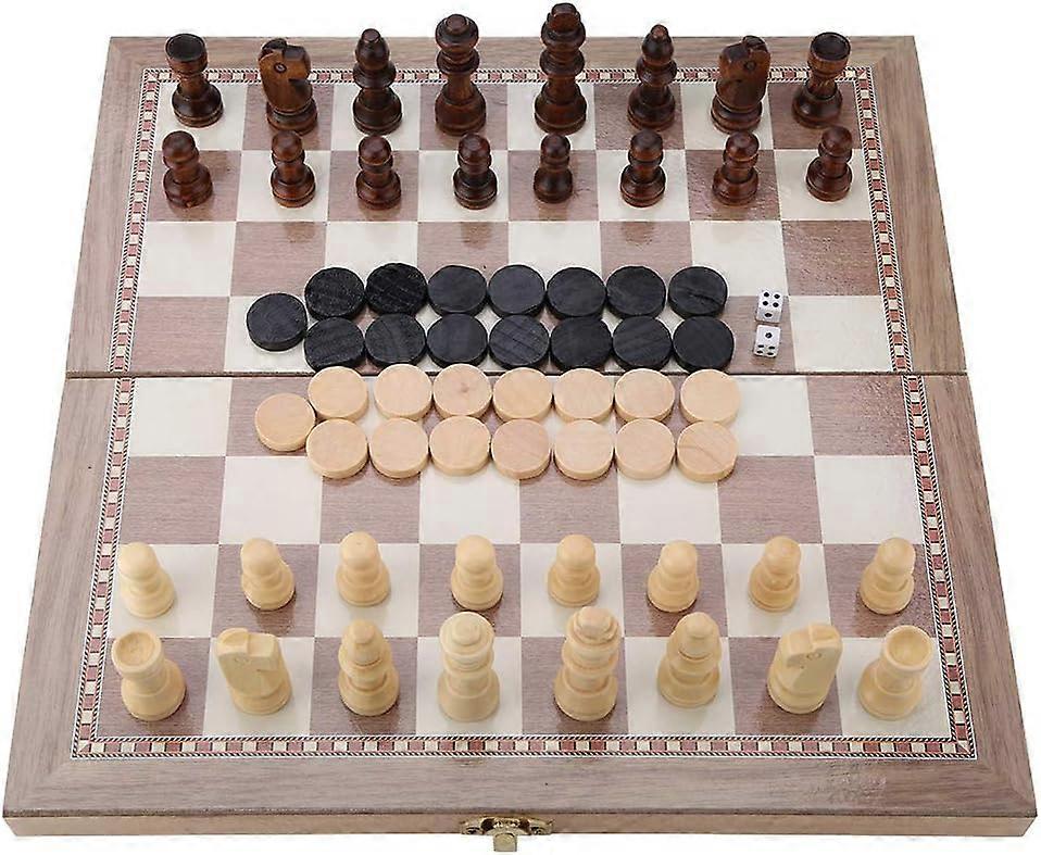 3-in-1 Wooden Folding Chess, Folding Hand Crafted Wooden Wood Chess Set, Chess Checkers Backgammo, 30 X 30CM