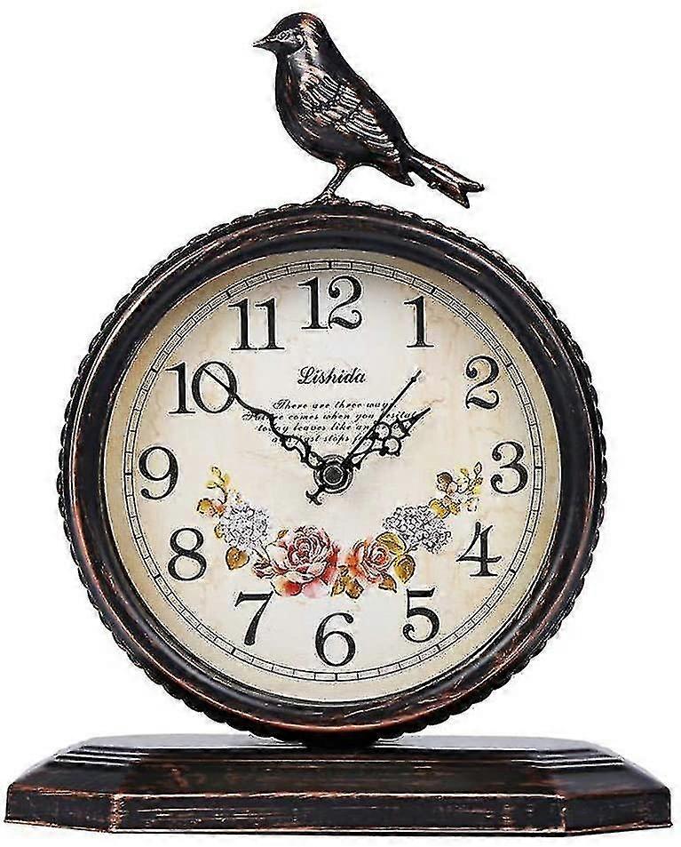YYH-ヴィンテージコテージメタル置時計鳥、レトロマントルピースヨーロピアン錬鉄メタルGROUP1