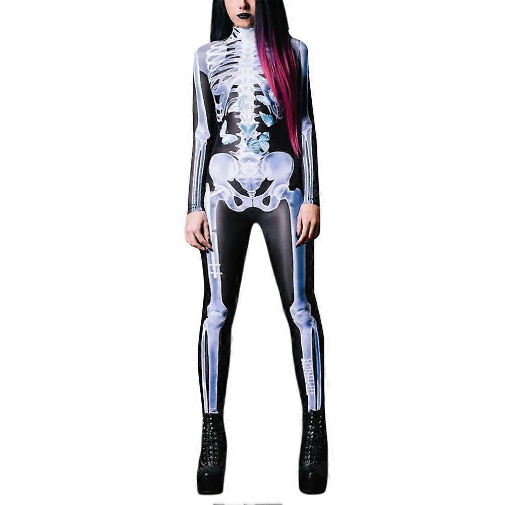 Halloween Sexy Skeleton Bodysuit Halloween Ccostumes for Unisex 3D Skeleton Pattern Skinny Jumpsuit