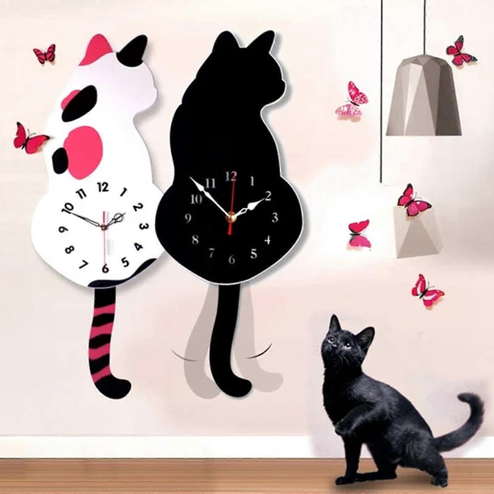 Nordic Cat Wagging Tail Wall Clock, Creative Cute Cat Pendulum Clock, Modern Acrylic Wall Clock