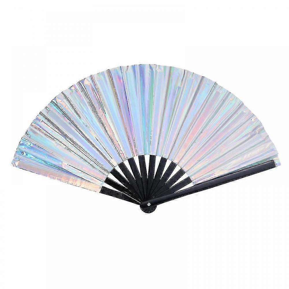 Holographic Rave Fan Large Folding Fan Festival Fan (silver) Tw