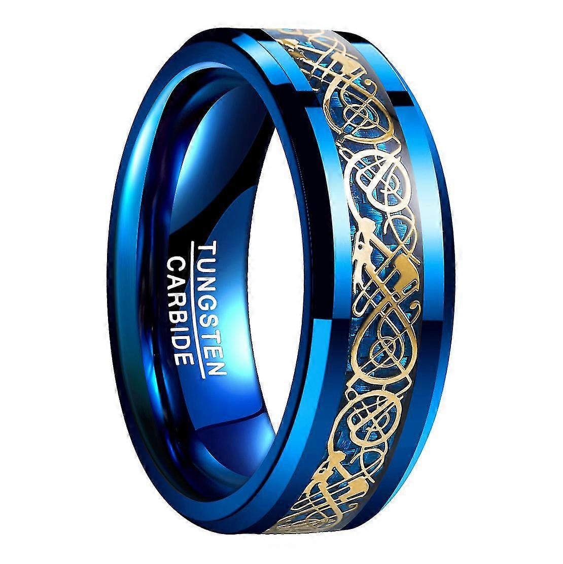 Blauer Wolframkarbidring keltischer Drache blauer Kohlefaser-Ehering 8mm