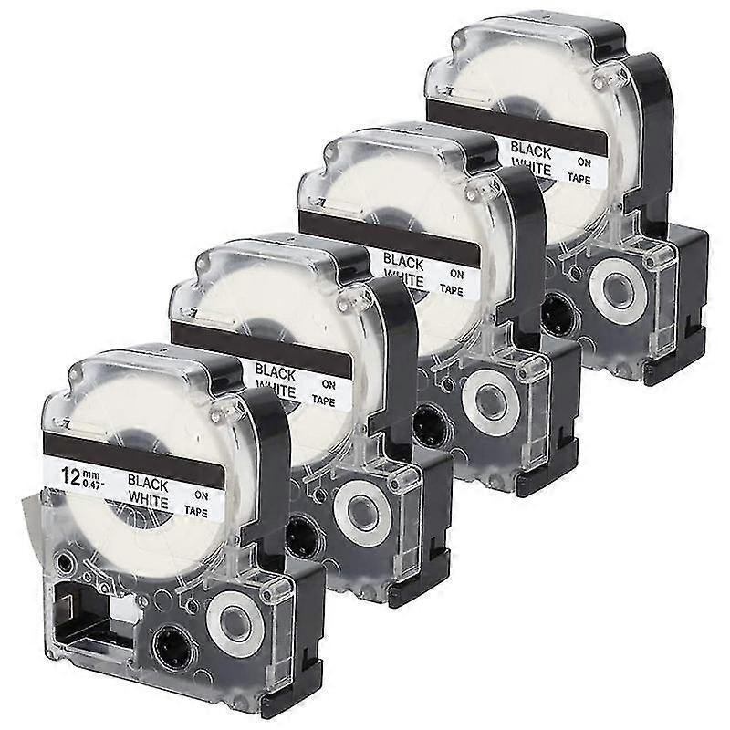 4 Pack Compatible Label Tape Replacement For -4wbn (ss12kw) Label Tape Cartridges Black On White Tape