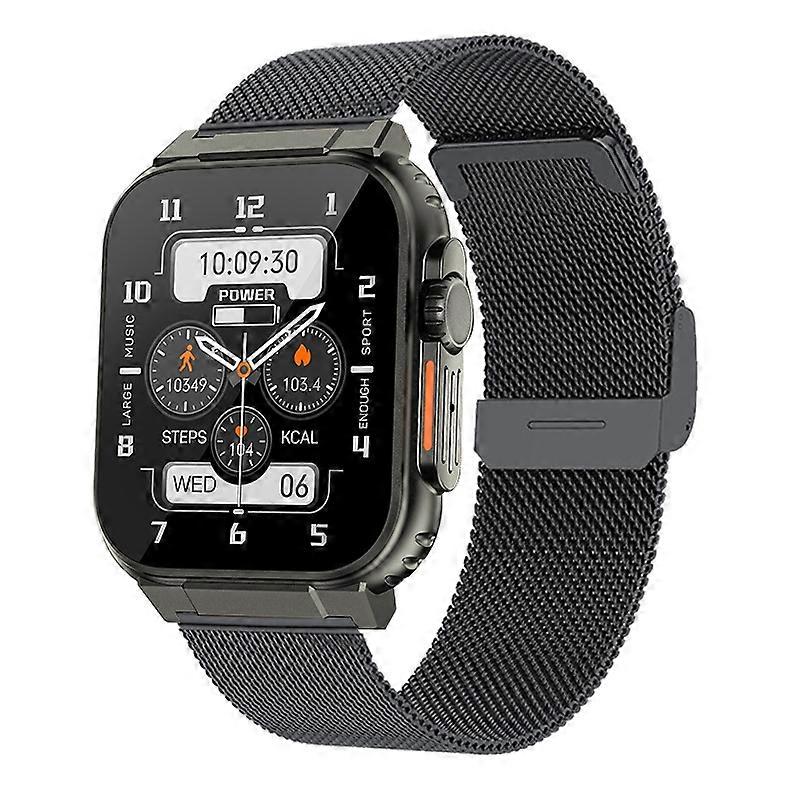 A70 1.96 inch Health Monitoring Bluetooth Call Smart Watch Black Steel