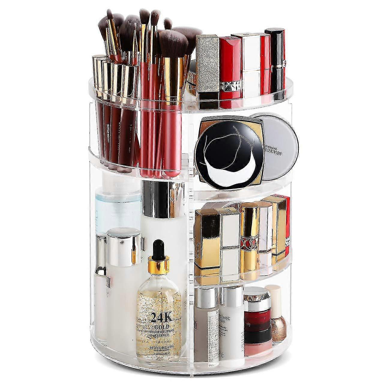 360 Rotating Makeup Organizer, Acrylic Diy Adjustable Bathroom Makeup Carousel Spinning Holder Rack, Large Capacity Cosmetics Storage Box Vanity Count