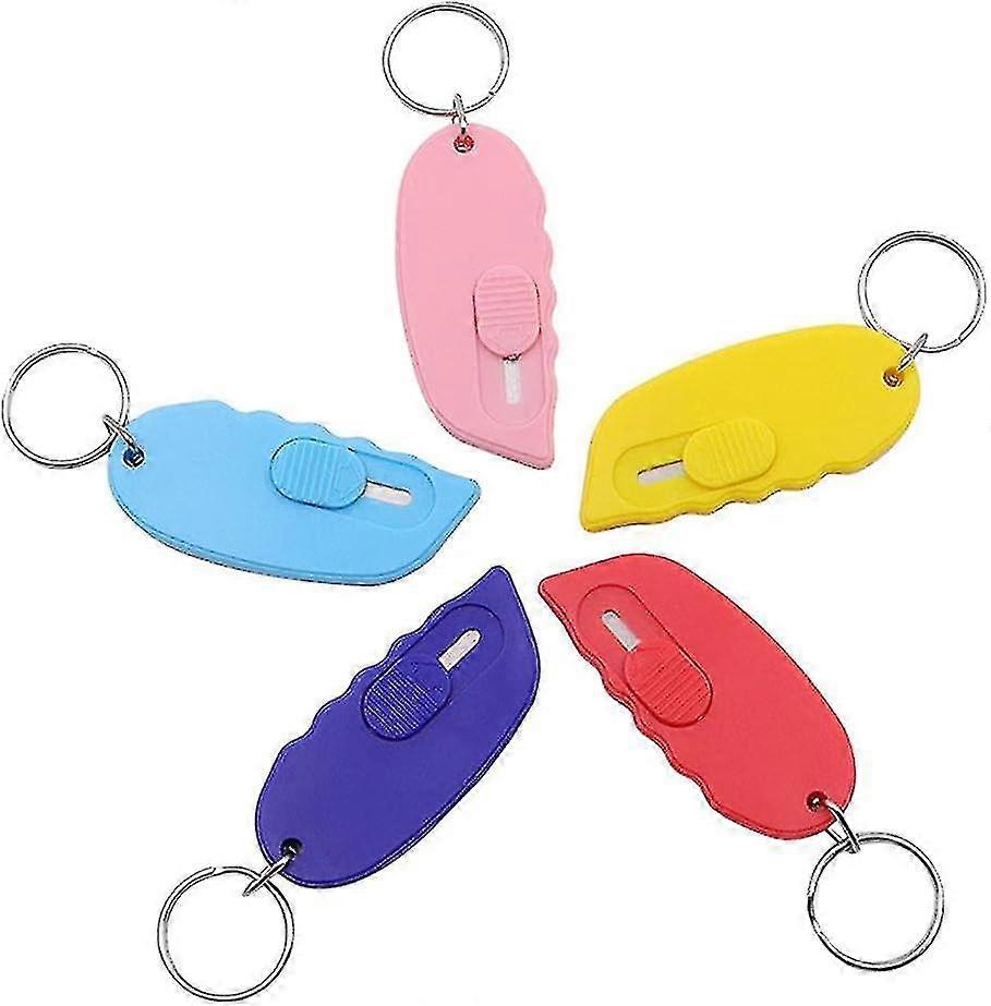 mini krympe wrap boks åpner nøkkelring plast brev kutter uttrekkbar mini blad boks kutter konvolutt kutter (flerfarget 5 stk