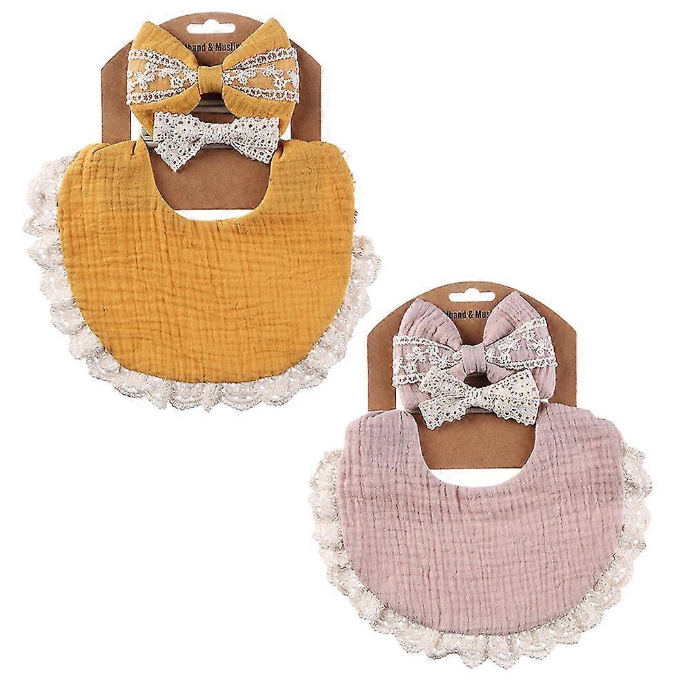 2Pcs Bavoirs Pour Bébé Pour Les Filles Boho Double-Deck Coton Baver Bavoirs