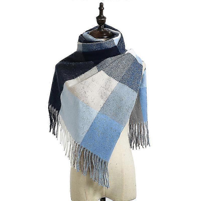 Women's Winter Shawl Checked Oversized Square Blanket Shawl, Check Tartan Stripe Plaid Pattern Fringe Poncho, Fund Fund B