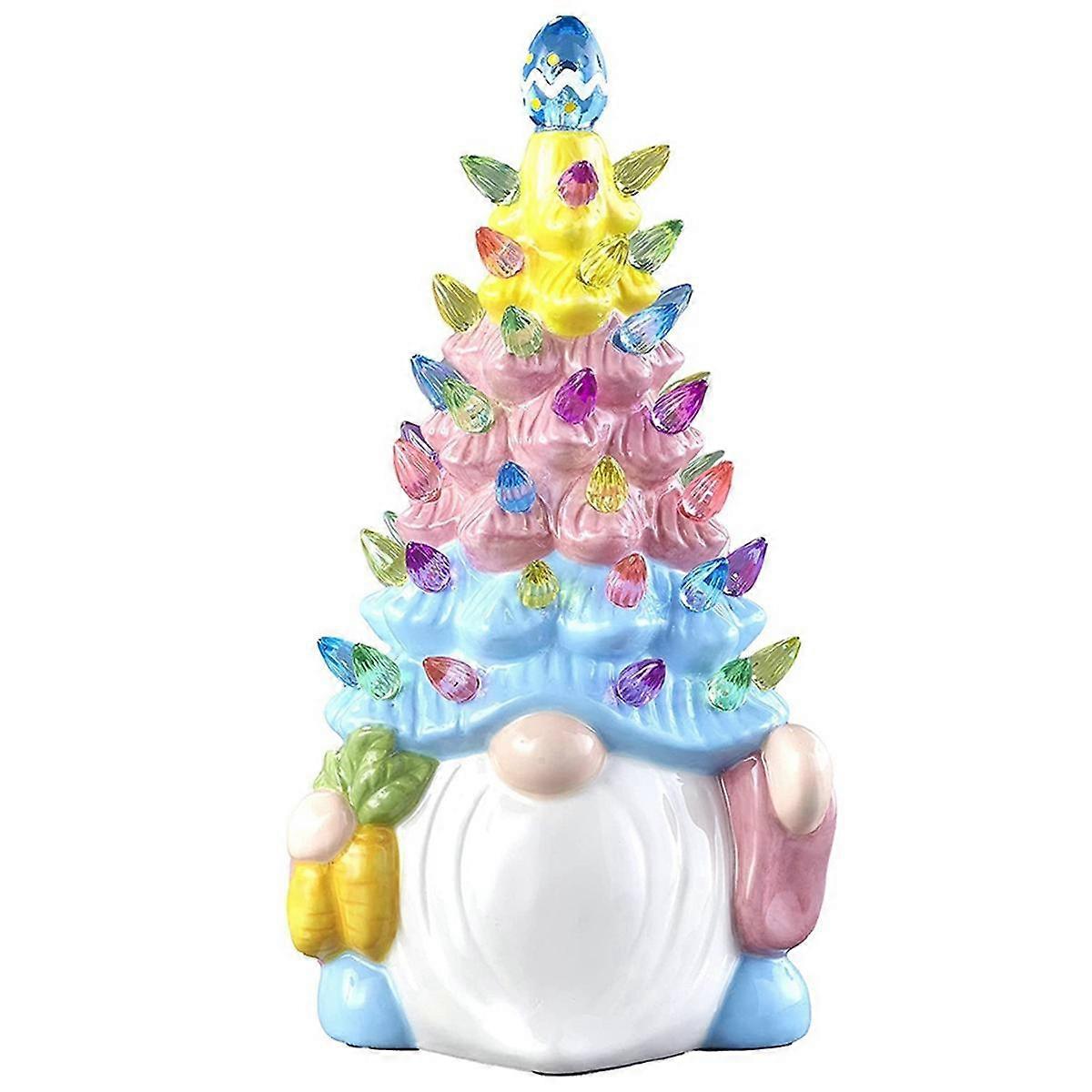 Easter Decorations - Lighted Up Gnomes Resin Easter Tree with Multicolored Lights - Mini Prelit Easter Holiday Decor
