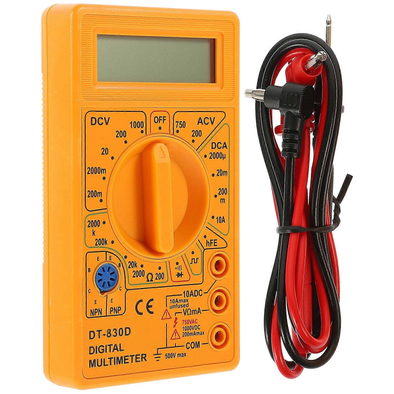 DT-830D Digital Multimeter with Buzzer Output Voltage Ampere Ohm Tester Probe DC AC LCD Overload Protection (Yellow)