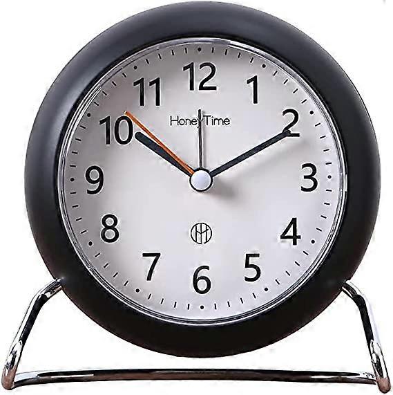 4 Inch Round Non-Ticking Alarm Clock, Battery Operated, Light Emitting Function, Super Silent Alarm Clock, Simple and Stylish Design for DeskBedroom