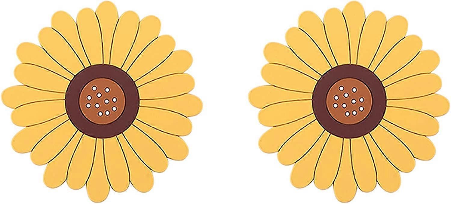 Sunflower Beverage Coasters 2-Pack, Silicone  (4", Yellow)