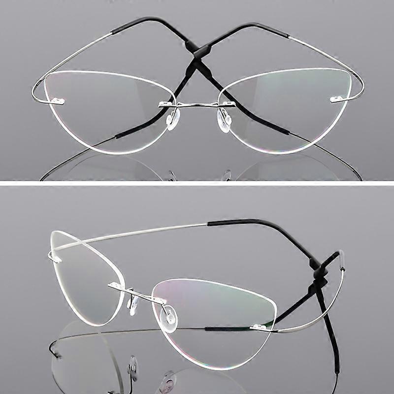 Elbru Titanium Alloy Glasses Frame Women Ladies Retro Rimless Cat Eye Optical Glasses Frame Vintage Spectacles Frames for Women