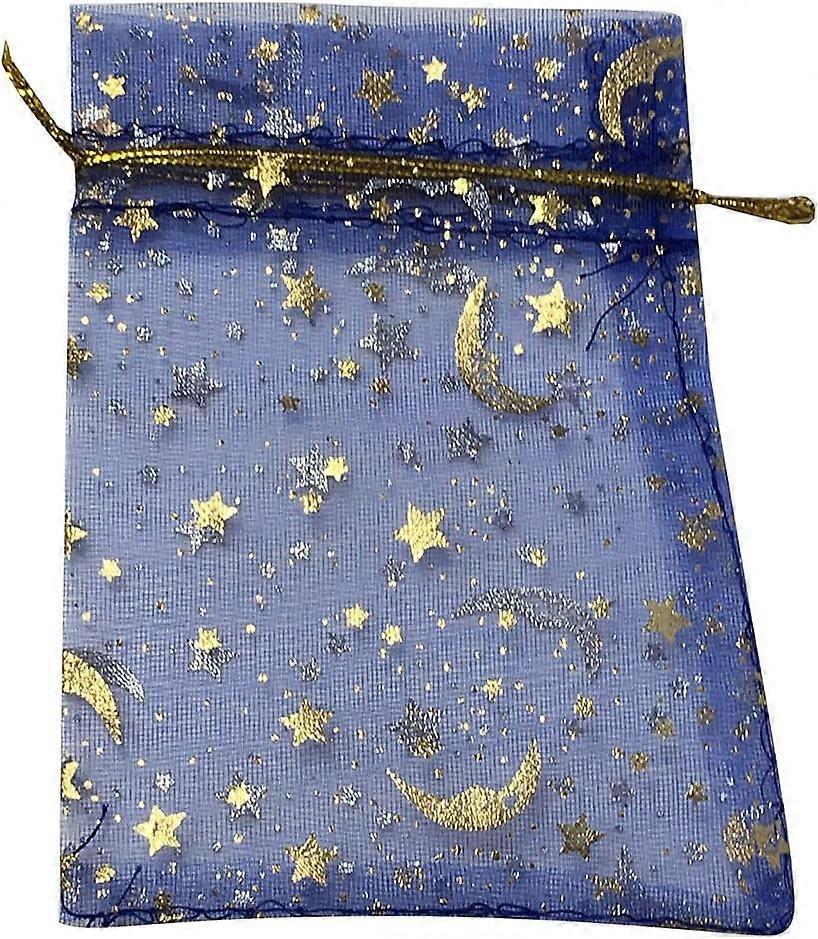 GULF 100Pcs Sheer Organza Drawstring Pouches Estrelas E Lua Sacos de Presente de Casamento Cor Azul 4x5 Polegadas