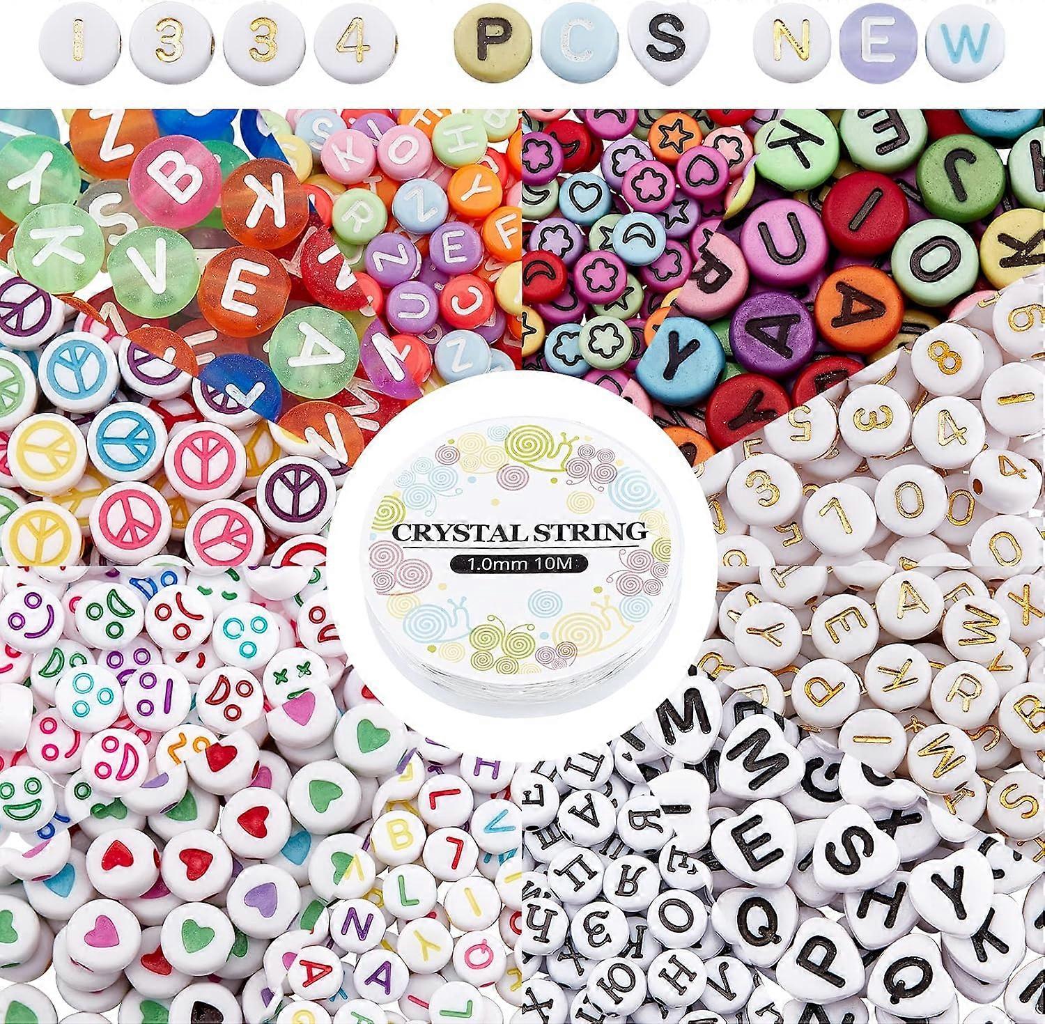 1335pcs Letter Beads 12 Styles Alphabet A-Z Beads Heart Number Beads Acrylic Initial Beads Flat Round Beads with Crystal Cords for DIY Friendship Neck