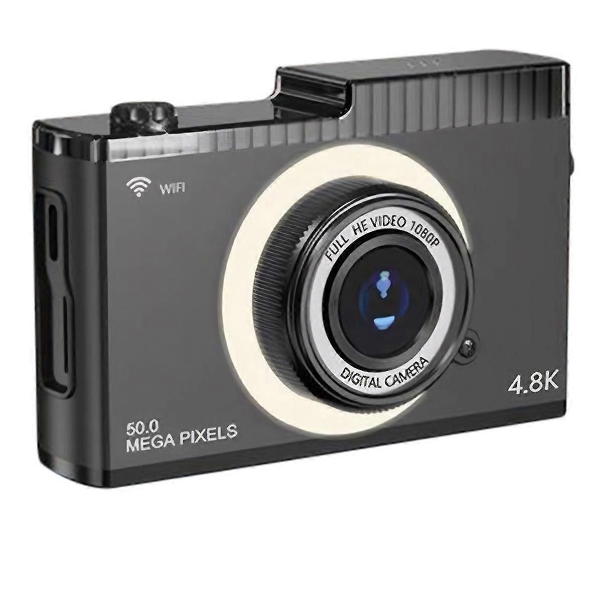 Aparat cyfrowy 4K FHD 50 MP z autofokusem, 2,4-calowym ekranem IPS, kompaktowa kamera Wi-Fi ze światłem wypełniającym dla studentów, czarna