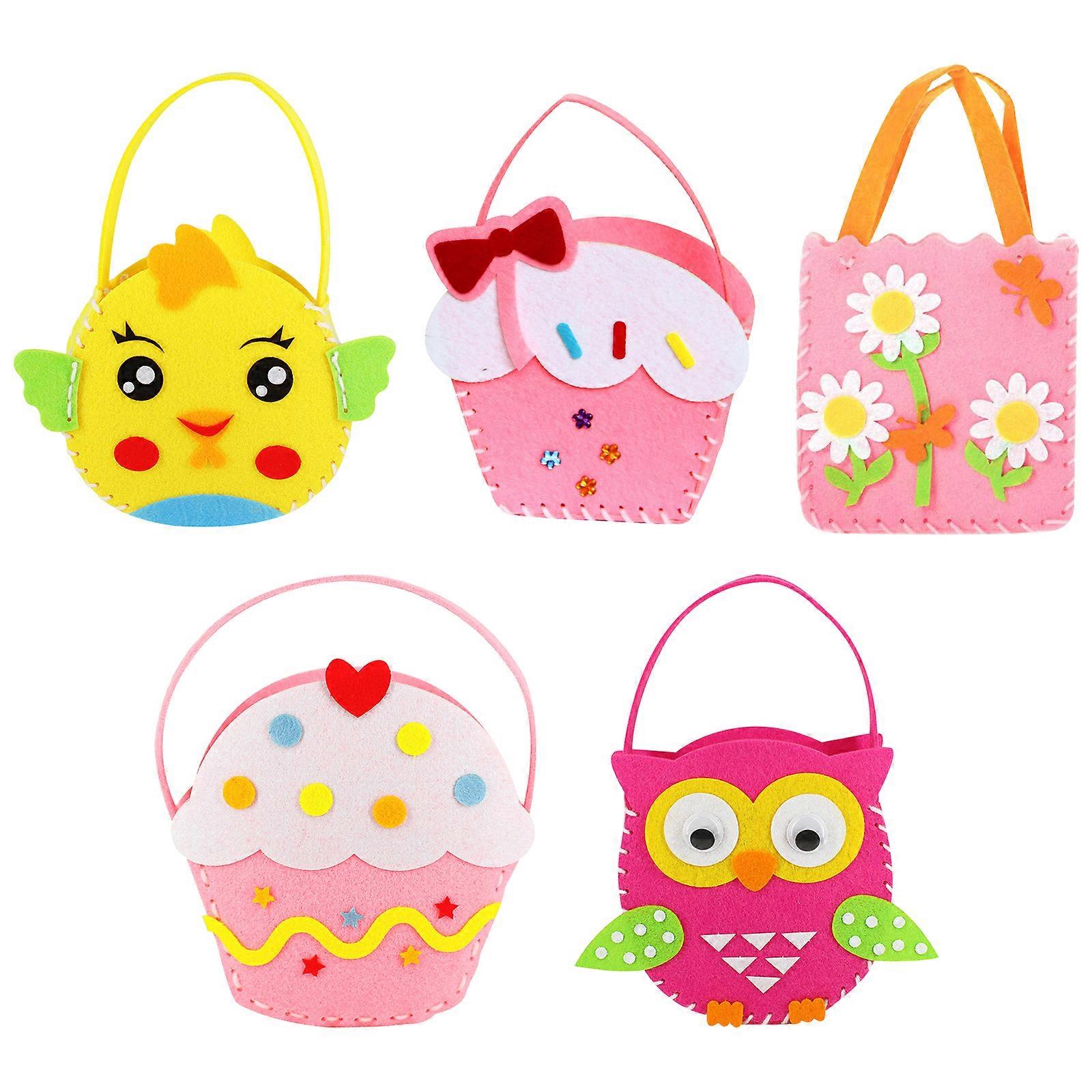 5 Sets DIY Handbag Making Kits Kids Handmade Non-woven Bag Kits (Random Style)