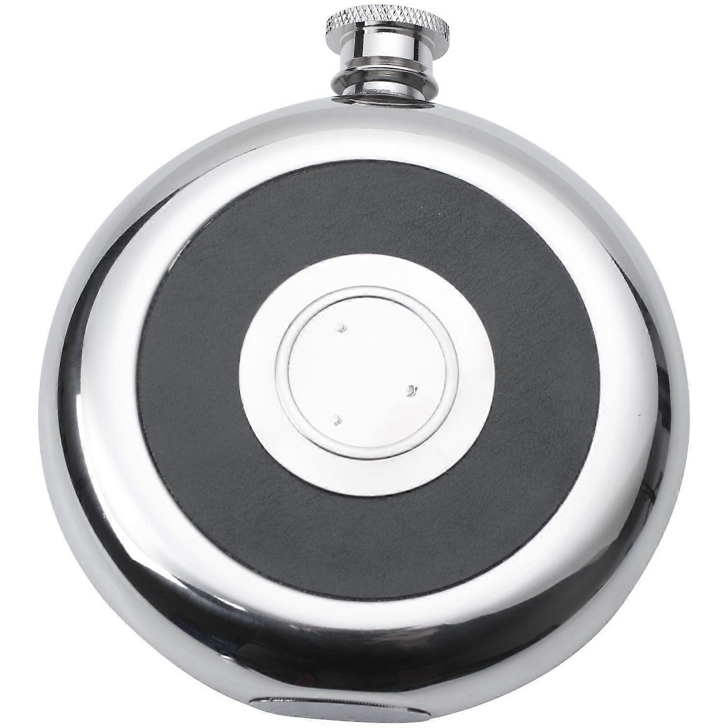 Round Stainless Steel Pocket Flask With Build-In Shot Glass 5Oz Hip Flask Mirror Polished Mini Alcohol Bottles Black