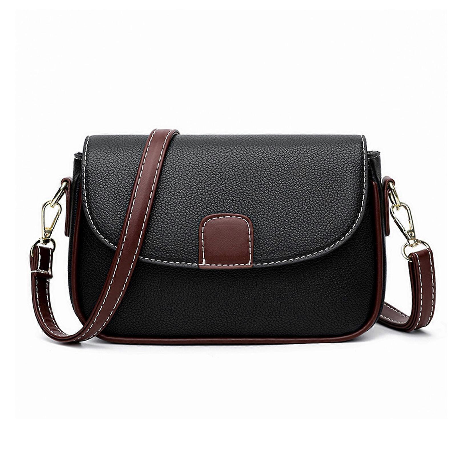 Women PU Shoulder Bag Multi Pocket Adjustable Strap Black