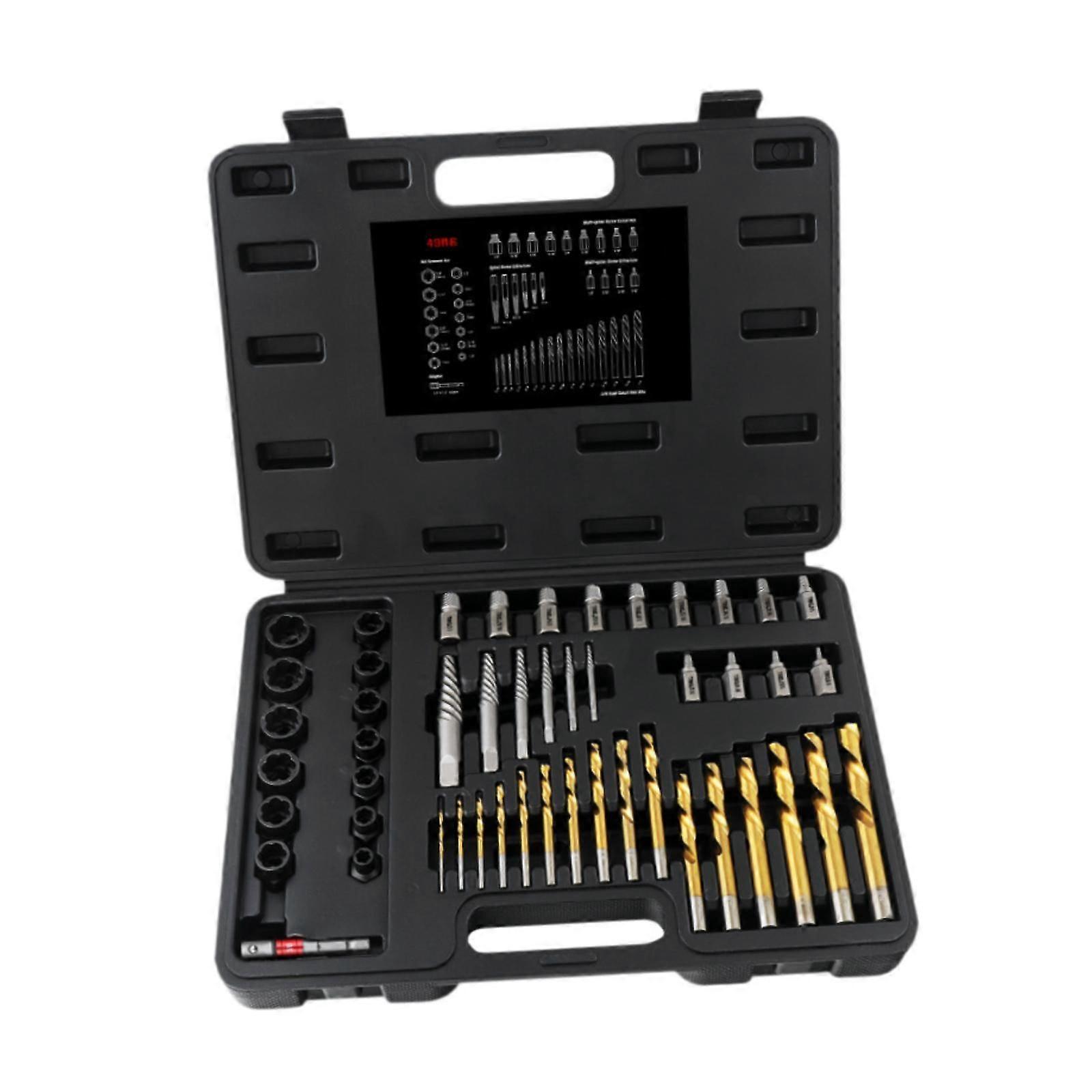 49x Bolt Extractor Kit Garage Repair Broken Bolt Remover Tools Portable Case