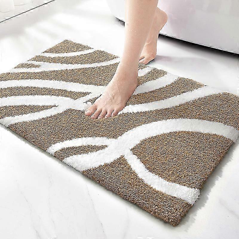 Skridsikker mikrofiber bademåtte, 40 x 60 cm, absorberende og luftig, gulvmåtte til badeværelse, maskinvaskbar gulvmåtte til badeværelse - beige
