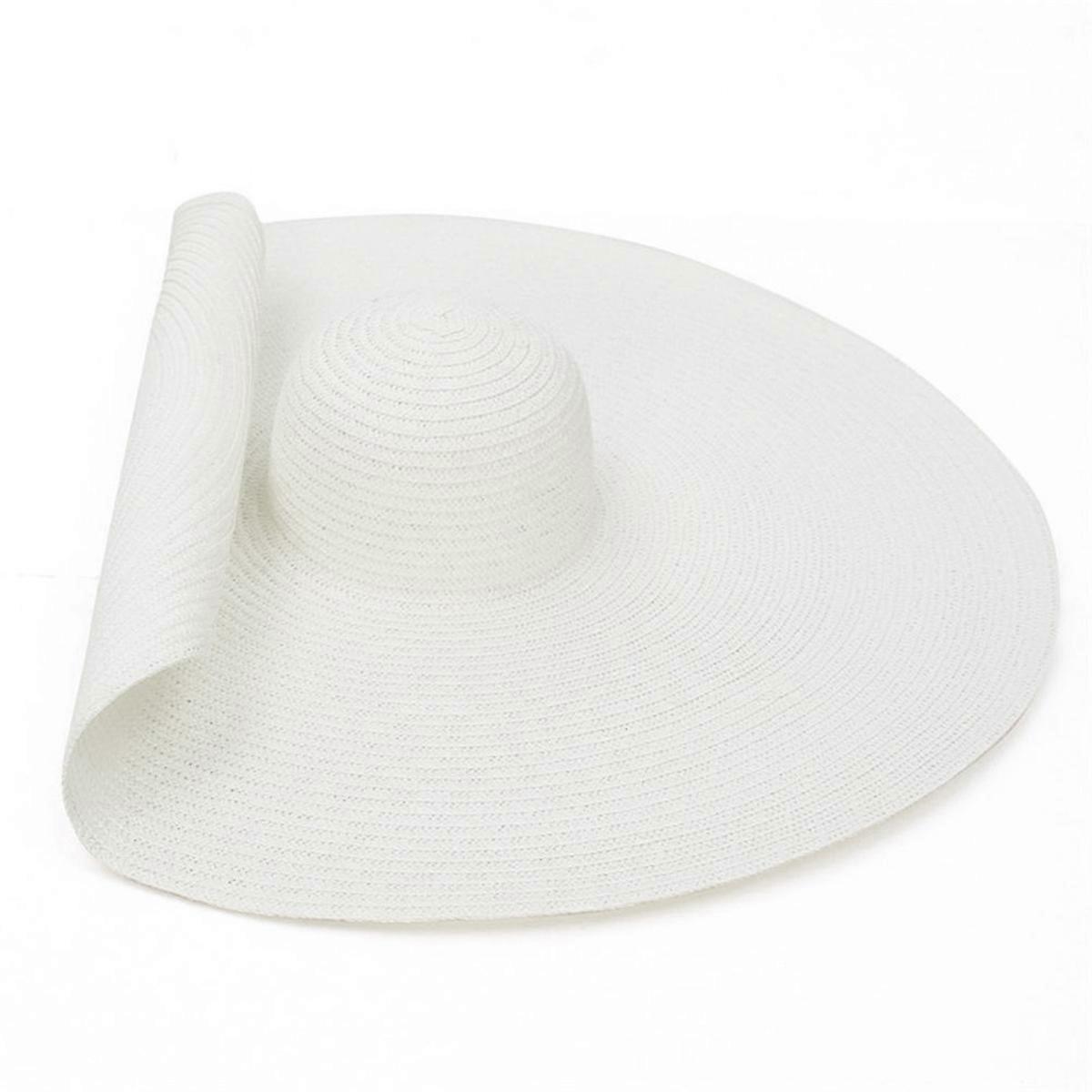 White Floppy Straw Sun Hat, Foldable Wide Brim Beach Hat