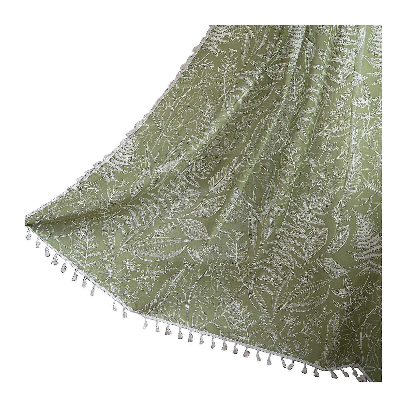 Window Curtain Fade Resistant Easy to Maintain Stylish Leaf Pattern Curtains with Tassels for Home Bedroom