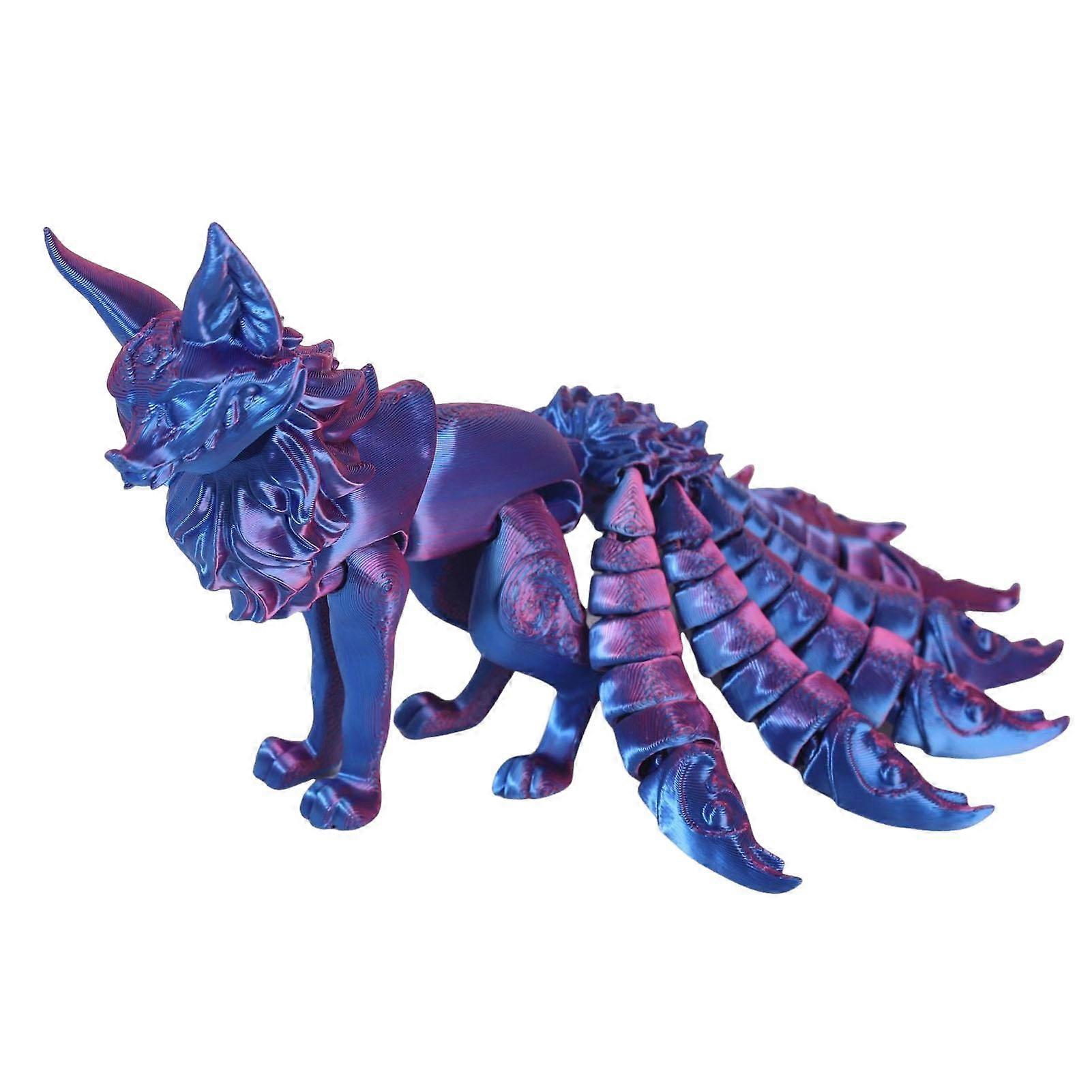 3D Printed Fox Ornament Nine Tailed Fox Figurine with Articulated Tails And Limbs Animal Action Figure Flexible Fidget Toy for Stress Relief Desk Deco