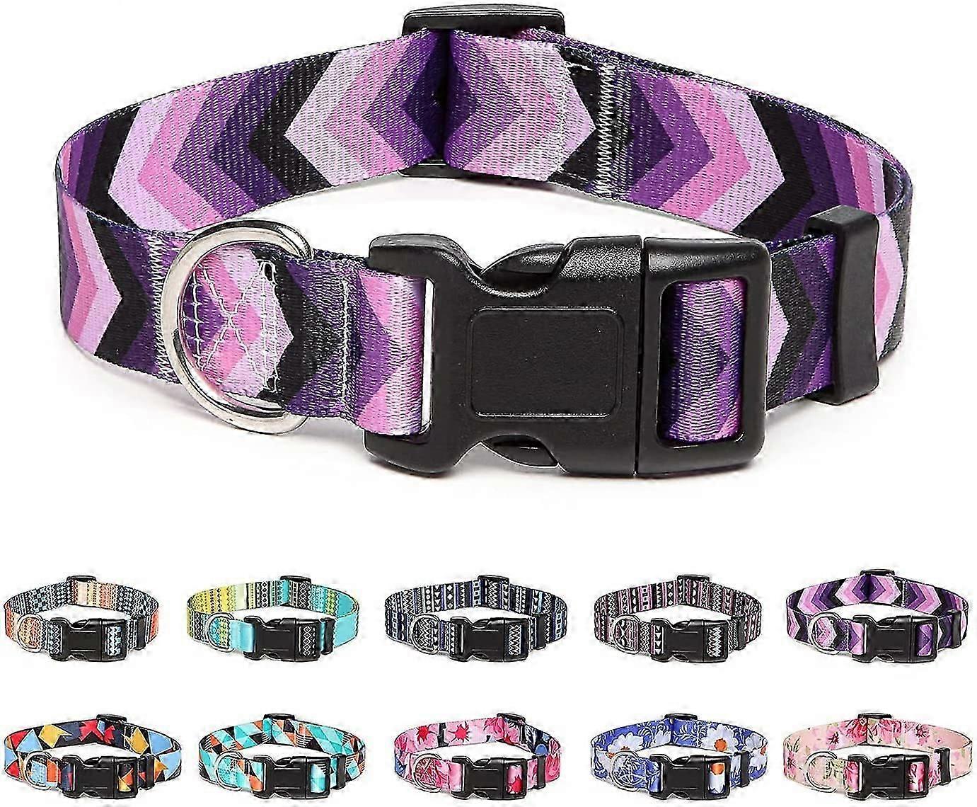 Adjustable Nylon Dog Collar with Patterns, Soft Comfy Pet Collar for Small Medium Large Dogs (S, Arrow)