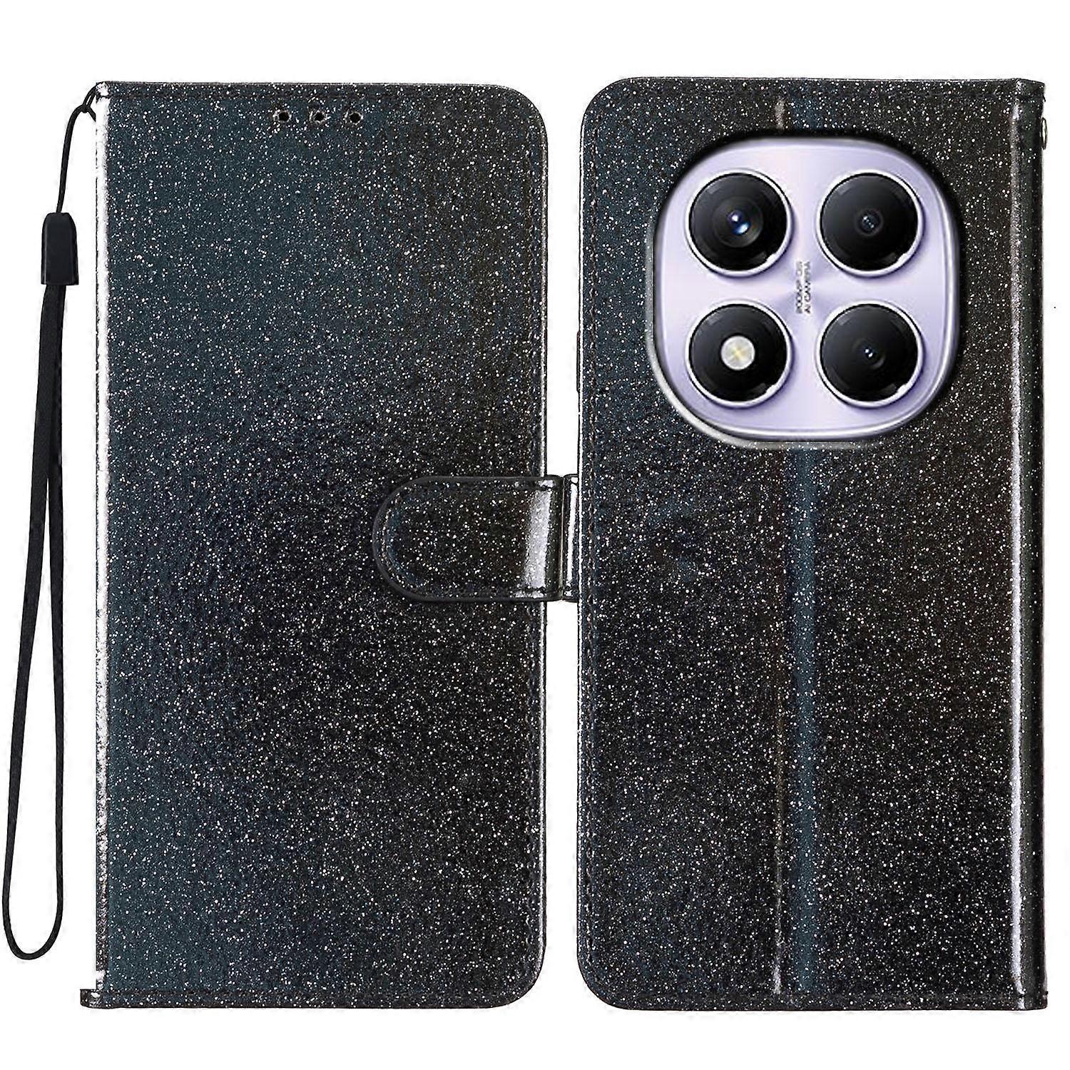 Coque de téléphone en cuir à rabat en poudre scintillante