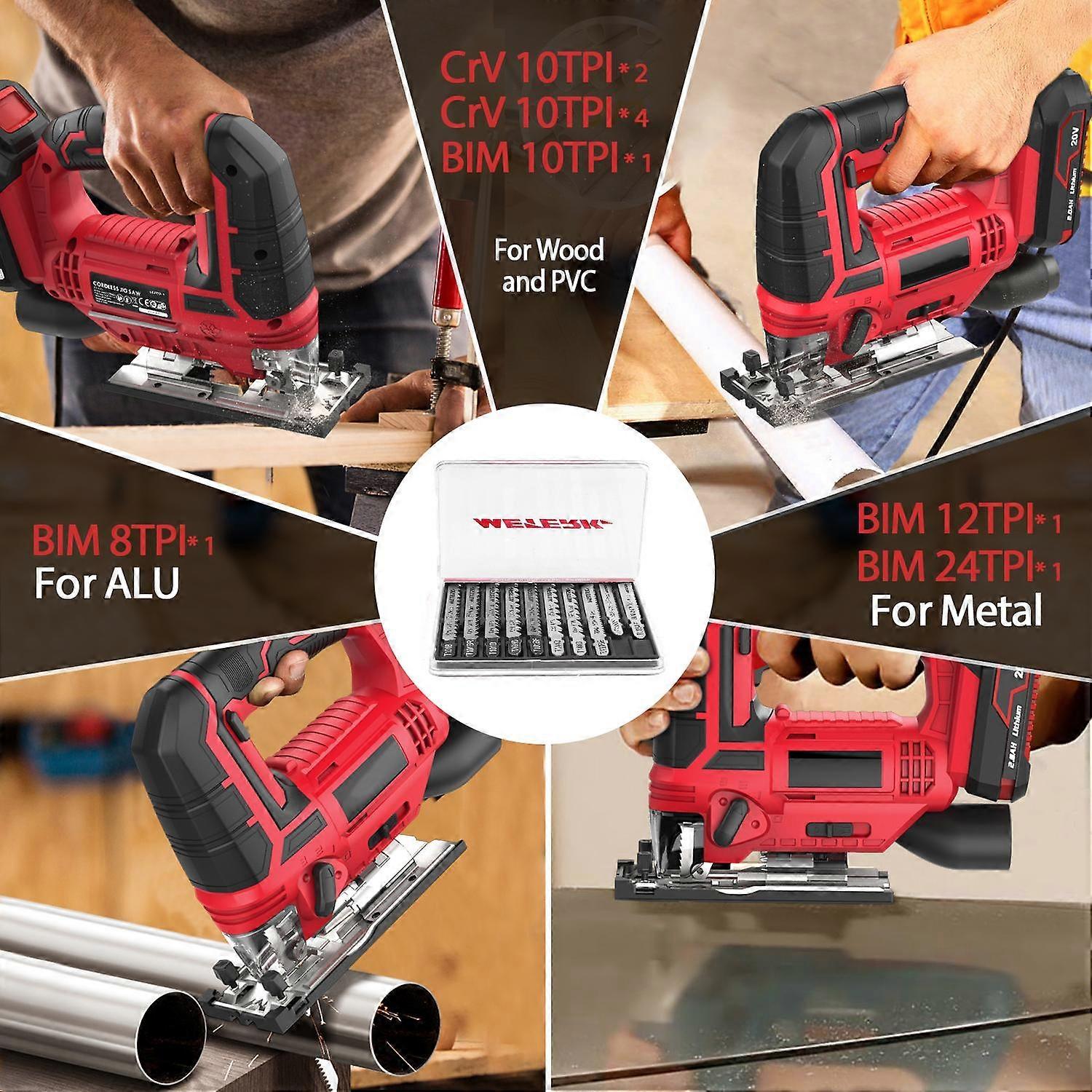 Jig Saw 20V Cordless Jigsaw for Woodworking with 4 Orbital Settings 2700 SPM 10-Piece T-shank Blade