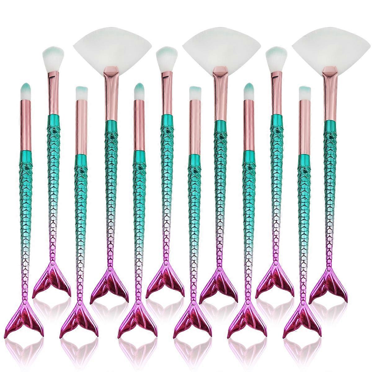 Professional Mermaid Style Multi-Color Gradient Makeup Brushes, 10 Pieces Ultra-Soft Bristles And Durable Handle For Liquid, Powder Or Cream