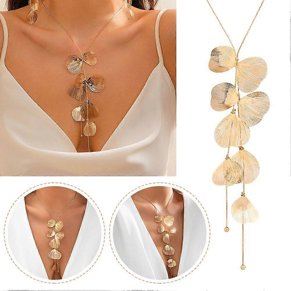 Elegante collana retrò Biloba di alta qualità, ergonomica, con nappe e foglie di Ginkgo.