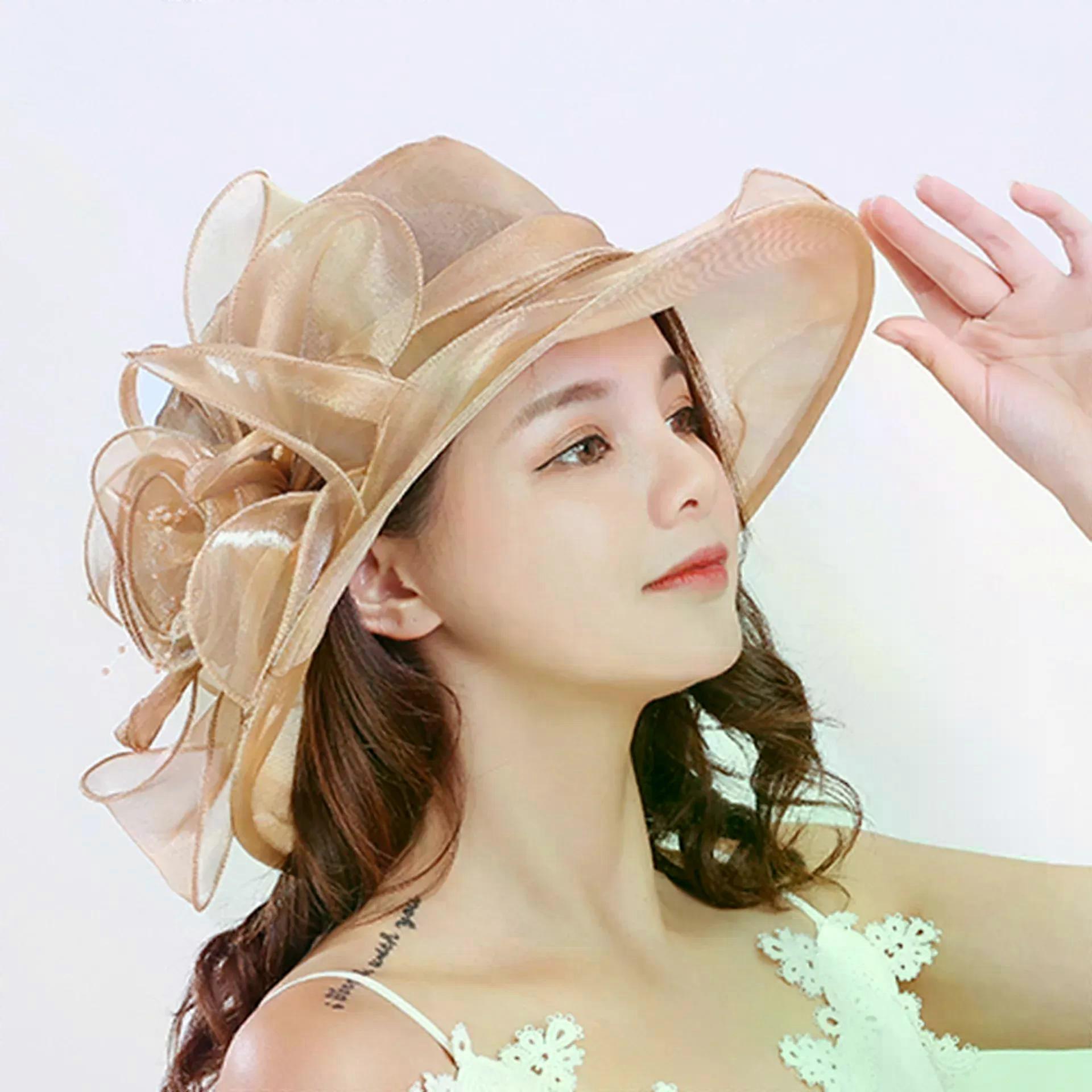 1Pc Spring And Summer Gauze man hat Top man hat Female Flower Organza Net man hat Sun man hat Beach man hat European And American Sun man hat