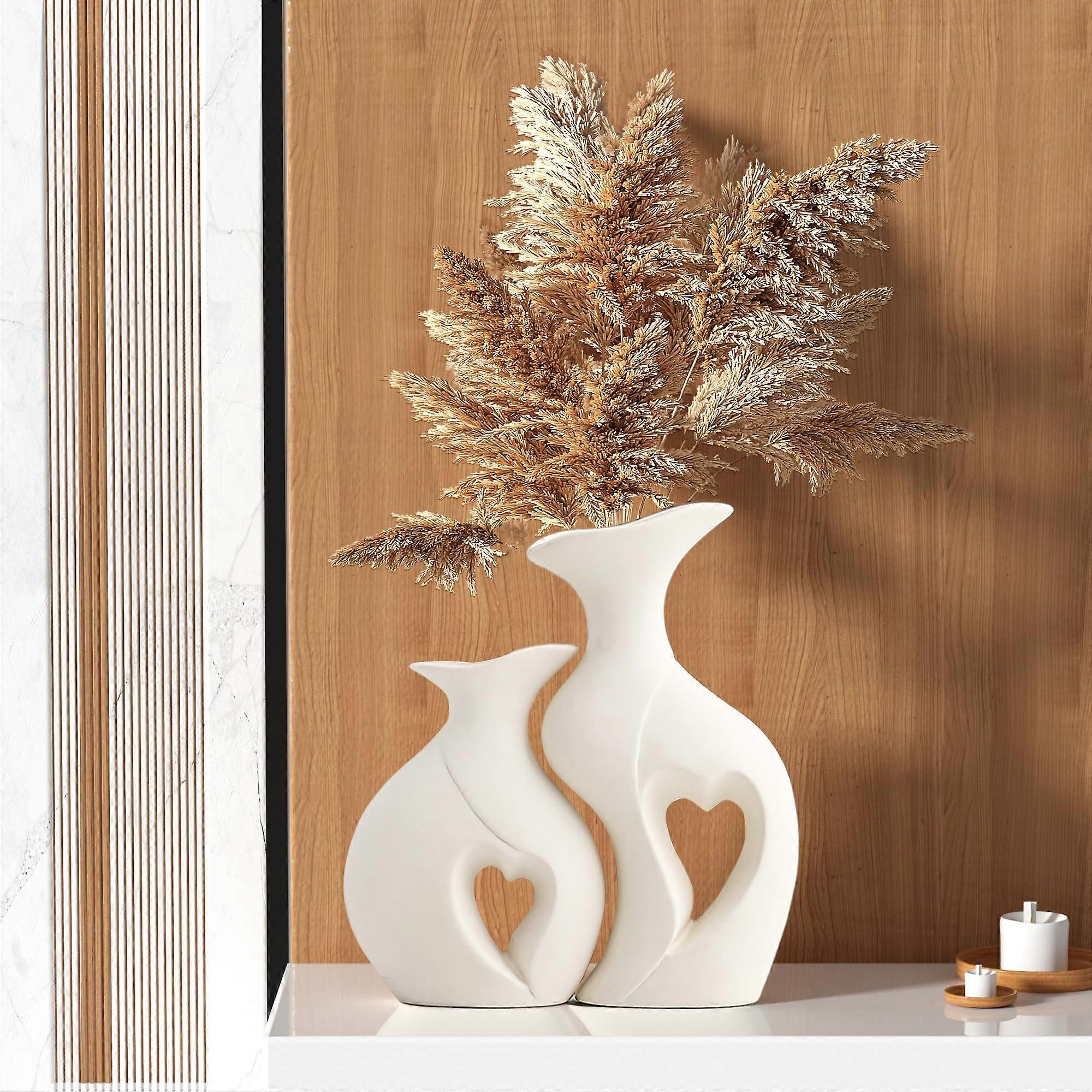 2 white ceramic vase set for home decoration, minimalist Scandinavian boho vase for decor