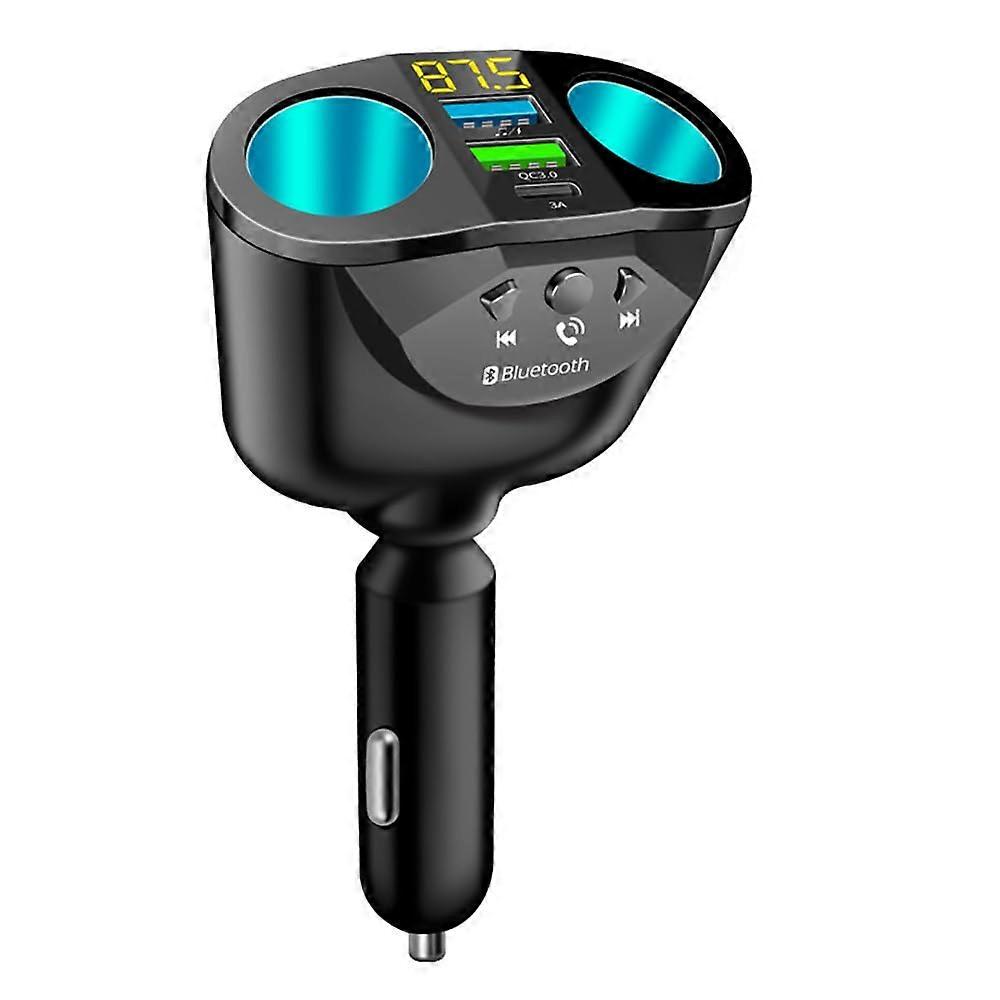 Car Cigarette Lighter Splitter Bluetooth5.0 Adapter for Car Voltage Detection Dual USB QC3.0 & PD Fast FM Transmitter for Car Charging