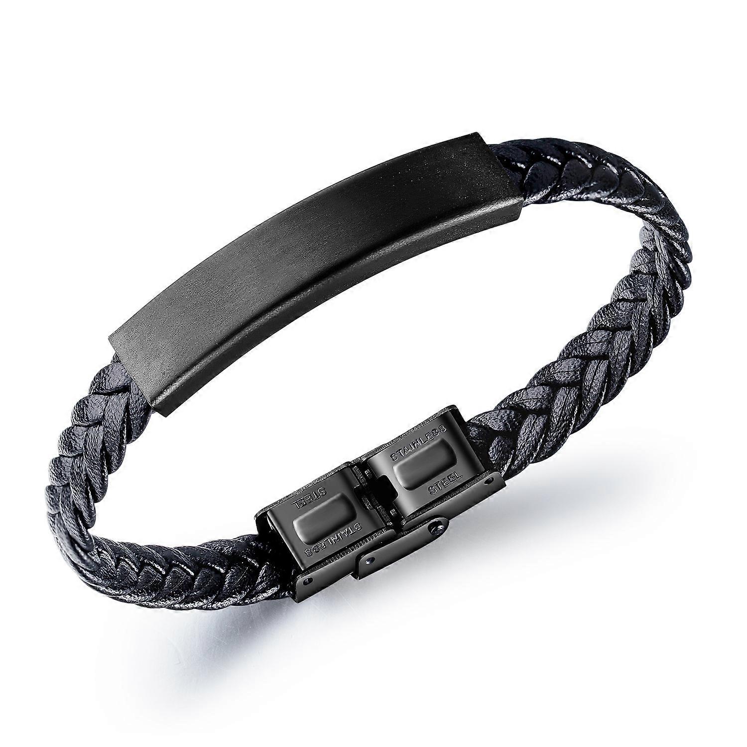 Interlaced Leather Bracelet for Men with Engraved Stainless Steel, Developer Gifts for Valentine's Day, Adjustable Size