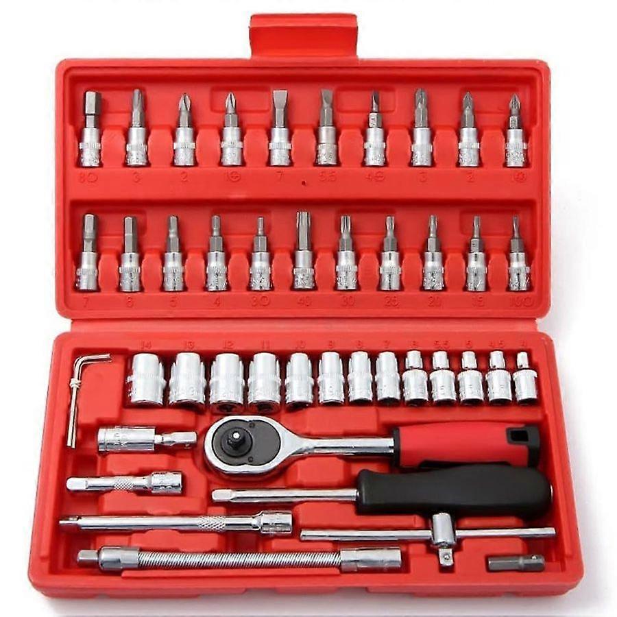 46-Piece Wrench Set Car Tool Screwdriver and Bit Ratchet Torque Unlocking Key Hand Tools