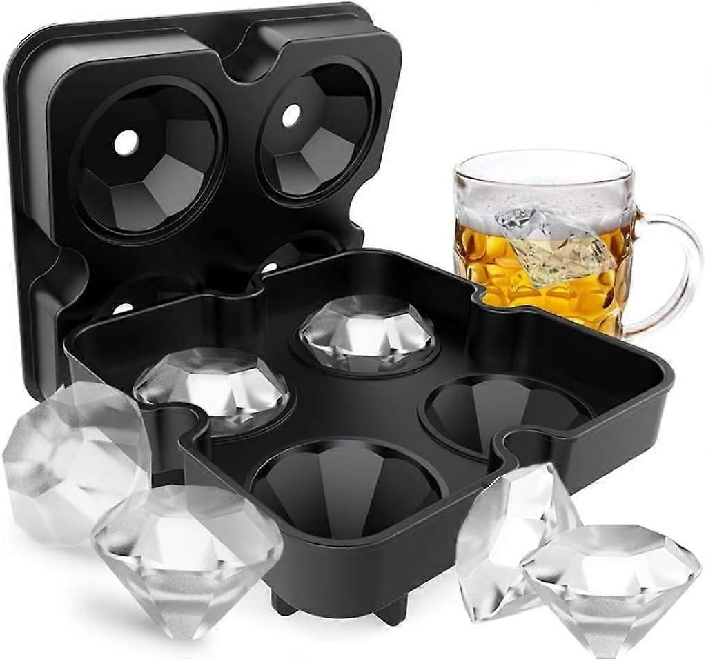Diamond Ice Cube Tray with Lid, 4 Silicone Ice Cube Molds for Whiskey and Cocktails, Large Diamond-Shaped Ice Cubes
