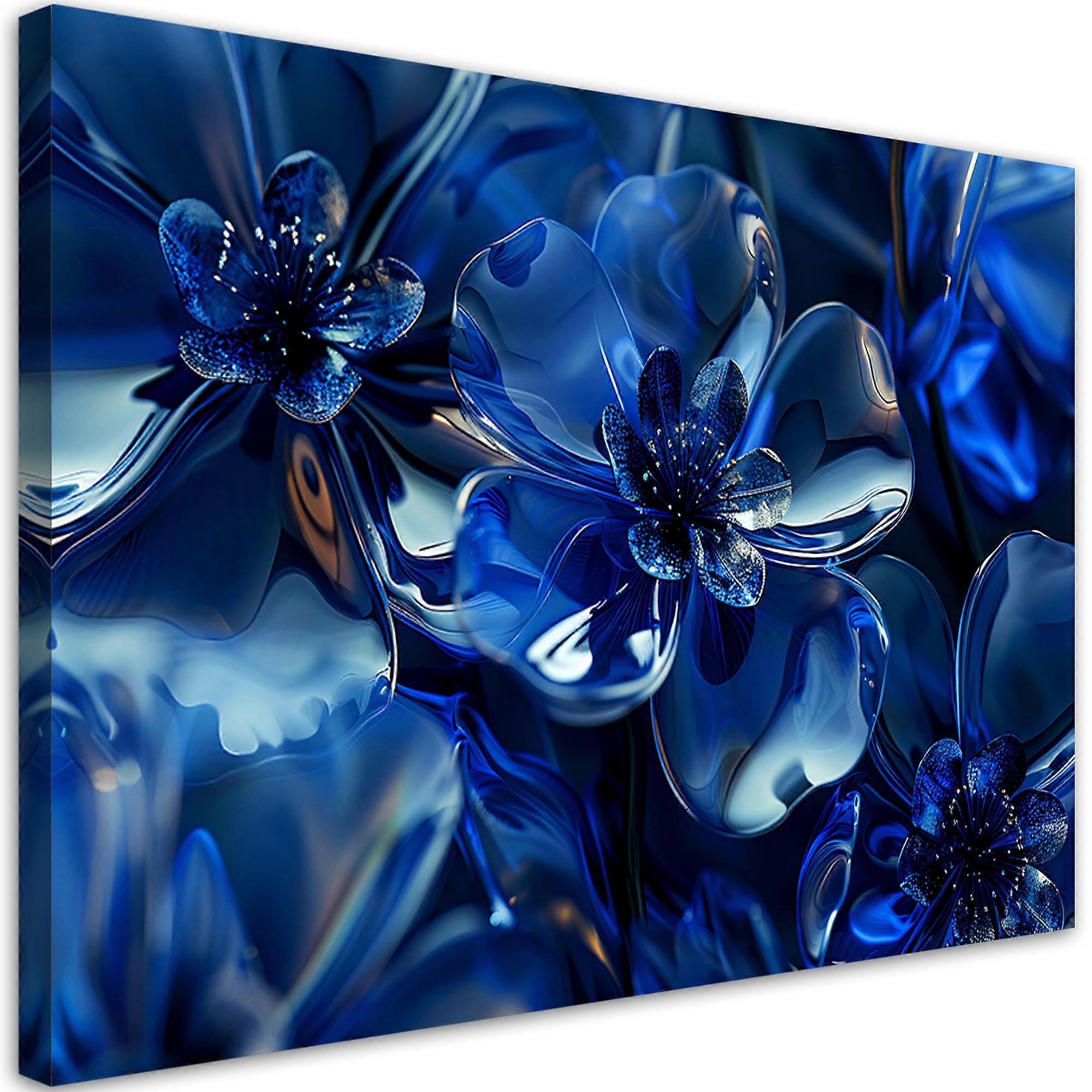 Leinwandbild, Blaue Glasblumen 3D - 60x40