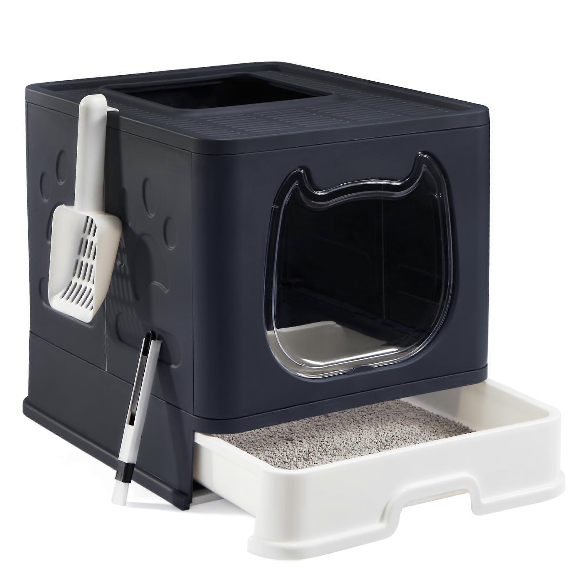 Hidden Closed Cat Garbage Box - Dark Black Kitty Litter Box, Durable Design, Upper Entry, Cat Waste Preservation Solution